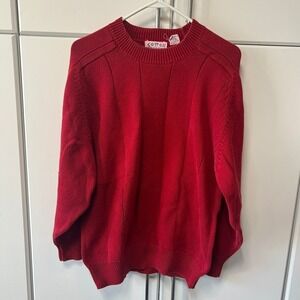 Cotton Traders Red Knit Sweater Mens Large 100% Cotton Crewneck Ribbed Vintage
